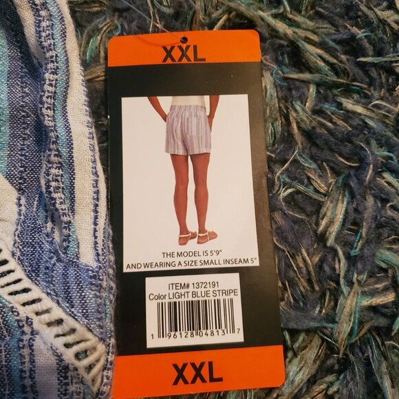 NWT Briggs White and Blue Striped Linen Shorts Boho Hippie Funky Pirate - Picture 3 of 8